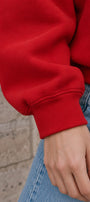 Kadın Oversize Sweatshirt Wellness Baskılı Kırmızı – Bisiklet Yaka, 3 İplik Şardonlu Polar