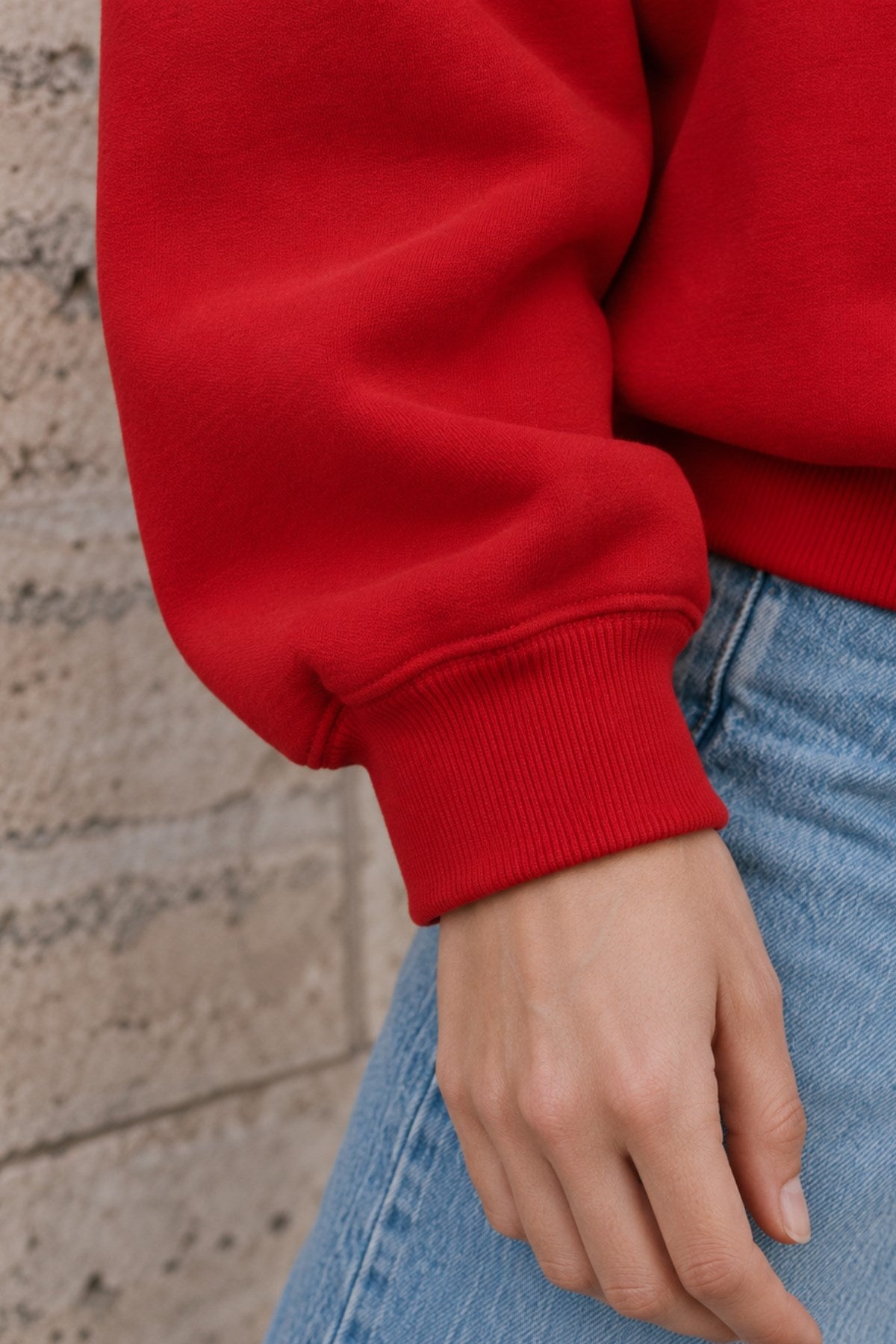 Kadın Oversize Sweatshirt Wellness Baskılı Kırmızı – Bisiklet Yaka, 3 İplik Şardonlu Polar