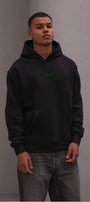 Erkek Oversize Sweatshirt Hoodie CHMP Yazlı Baskılı Siyah – Kapüşonlu, 3 İplik Polar, Kanguru Cepli