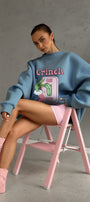 Kadın Oversize Sweatshirt Elbise Grinch Mode Baskılı Marine – Bisiklet Yaka, 3 İplik Şardonlu Polar