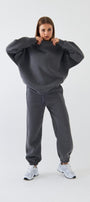 Unisex Oversize Eşofman Takımı Basic Füme Melanj – Bisiklet Yaka, Lastikli Paça, 3 İplik Polar