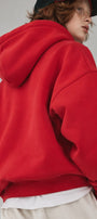 Erkek Çocuk Oversize Basic Hoodie Sweatshirt Kırmızı – Kapüşonlu, Kanguru Cepli, 3 İplik Polar