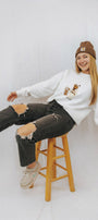 Kadın Oversize Sweatshirt Quiet Club 3D Baskılı Beyaz – Bisiklet Yaka, 3 İplik Şardonlu Polar