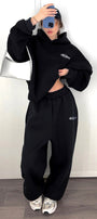 Oversize Unisex Eşofman Takımı Illusion Champ Baskılı Siyah – Kapüşonlu, Lastikli Alt, 3 İplik Polar