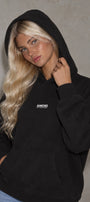 Kadın Oversize Hoodie Amore Baskılı Siyah – Kapüşonlu, Kanguru Cepli, 3 İplik Şardonlu Polar