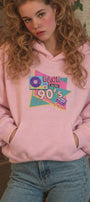Kadın Oversize Hoodie Back To The 90’s Baskılı Pembe - Kapüşonlu, Kanguru Cepli, 3 İplik Polar
