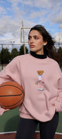 Kadın Oversize Sweatshirt Pink Suit Bear 3D Baskılı Pembe – Bisiklet Yaka, 3 İplik Şardonlu Polar