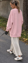 Kadın Oversize Sweatshirt Elbise Perfect Man Baskılı Pembe – Bisiklet Yaka, 3 İplik Şardonlu Polar