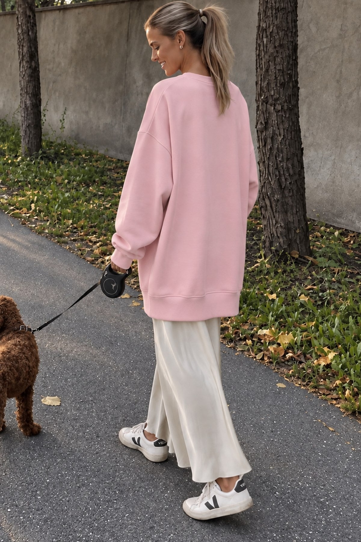 Kadın Oversize Sweatshirt Elbise Perfect Man Baskılı Pembe – Bisiklet Yaka, 3 İplik Şardonlu Polar