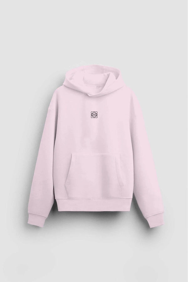 Pembe Unisex Loewe Yüksek Baskılı Kapüşonlu Kanguru Cepli Oversize Hoodie