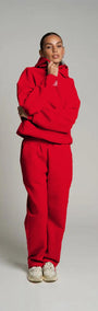 Kırmızı Unisex Loewe Yüksek Baskılı Kapüşonlu Kanguru Cepli Oversize Hoodie
