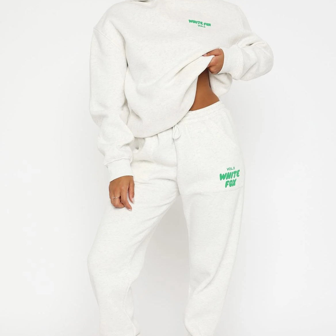 White Fox Kadın Kar Melanj Bel Lastikli Cepli Vol 3 Baskılı Paça Lastikli Eşofman Takımı