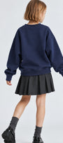 Kız Çocuk Oversize Sweatshirt Basic Lacivert – Bisiklet yaka, 3 iplik şardonlu polar