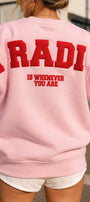 Kadın Oversize Sweatshirt Paradise Varsity Kabartma Baskılı Pembe – Bisiklet Yaka, 3 İplik Şardonlu Polar