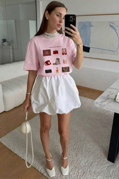 Kadın Oversize Tişört Russian Girl Wishlist Baskılı Pembe – Bisiklet Yaka, Rahat Kalıp, %100 Pamuk