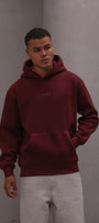 Erkek Oversize Sweatshirt Hoodie CHMP Yazlı Baskılı Bordo – Kapüşonlu, 3 İplik Polar, Kanguru Cepli