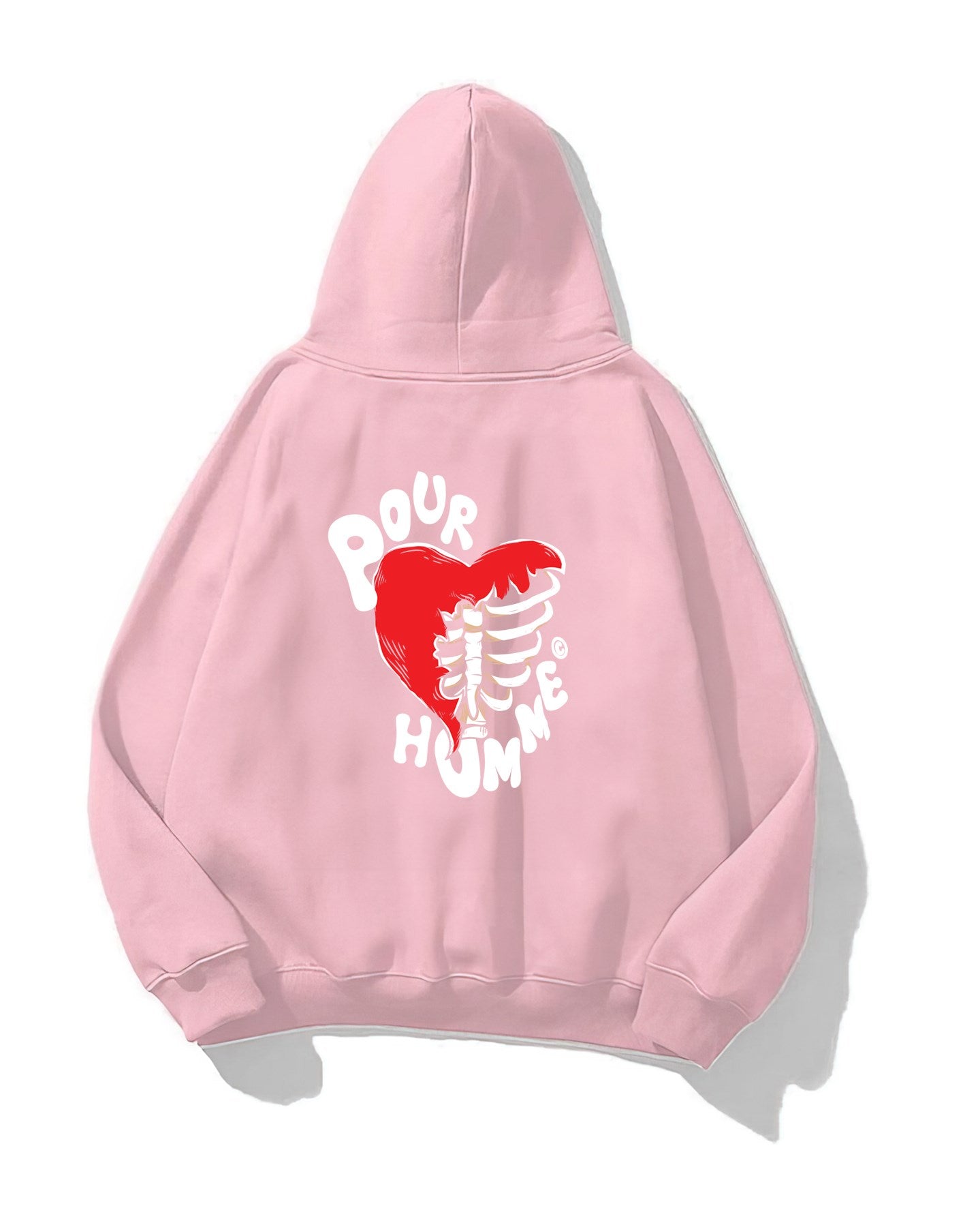 Kapüşonlu İçi Polar Kalp İskelet Baskılı Pembe Unisex Hoodie Sweatshirt