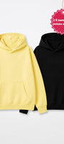 Unisex 2’li Oversize Basic Hoodie Siyah & Sarı – Kapüşonlu, Cepli, 3 İplik Şardonlu Polar