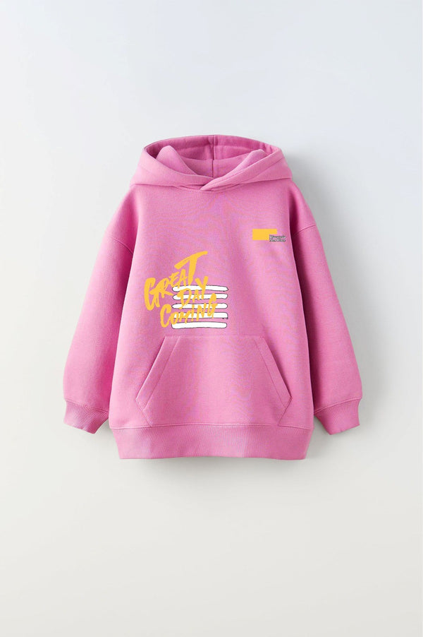 Kapüşonlu İçi Polar Great Day Coming Yazı Baskılı Pembe Unisex Çocuk Hoodie Sweatshirt