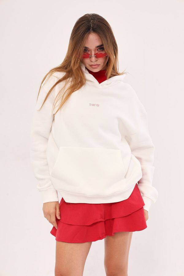 Kapüşonlu İçi Polar To Have You Yazılı Zar Baskılı Beyaz Unisex Hoodie Sweatshirt