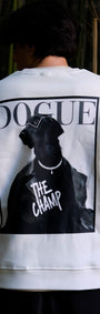 Unisex Oversize Sweatshirt Hound Portrait Baskılı Beyaz – Bisiklet Yaka, 3 İplik Şardonlu Polar