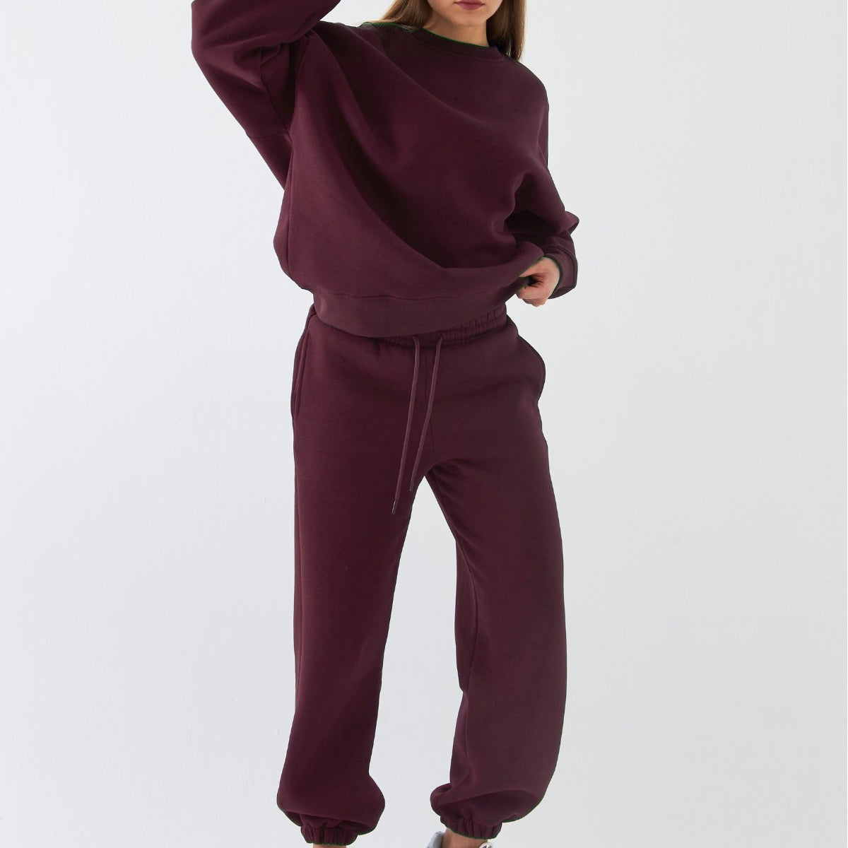 Unisex Oversize Eşofman Takımı Basic Bordo – Bisiklet Yaka, Lastikli Paça, 3 İplik Şardonlu Polar