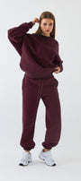 Unisex Oversize Eşofman Takımı Basic Bordo – Bisiklet Yaka, Lastikli Paça, 3 İplik Şardonlu Polar