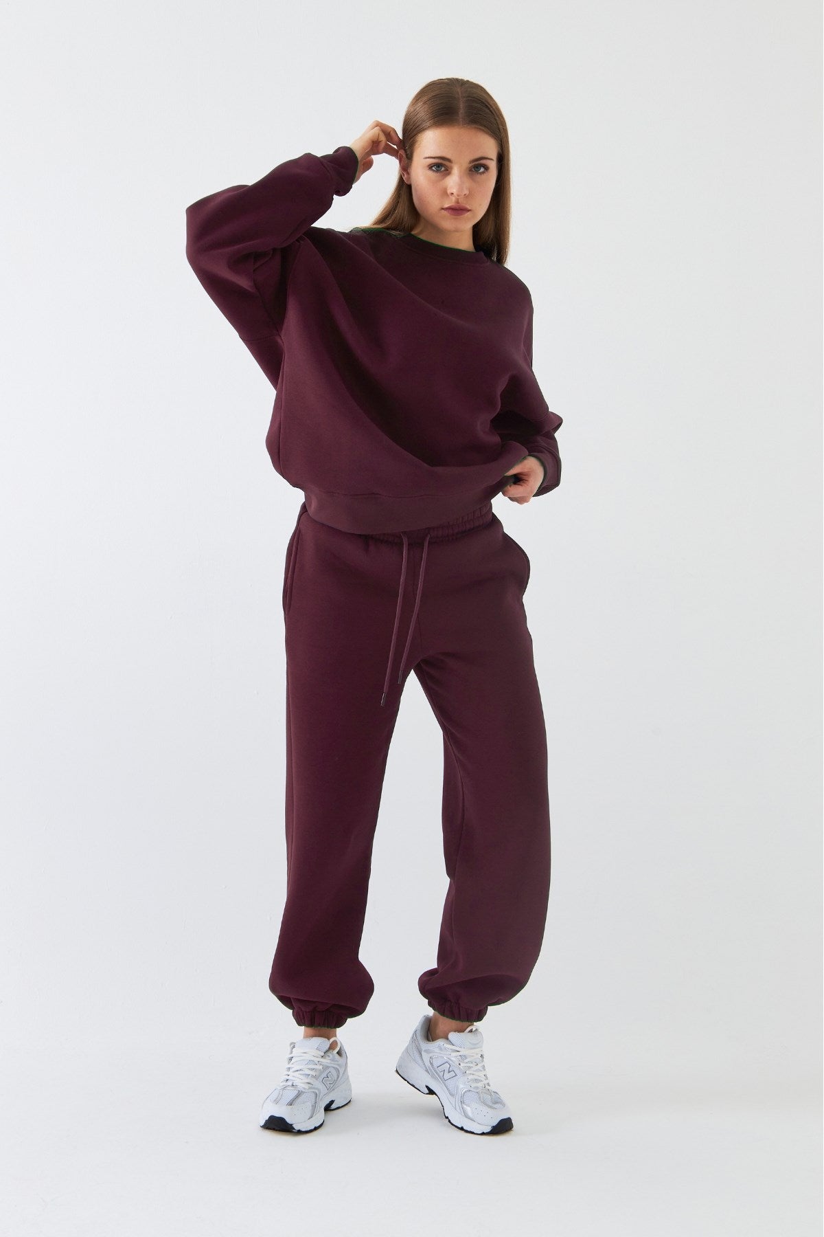 Unisex Oversize Eşofman Takımı Basic Bordo – Bisiklet Yaka, Lastikli Paça, 3 İplik Şardonlu Polar