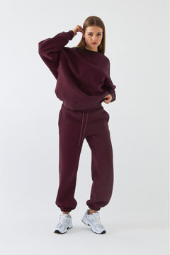 Unisex Oversize Eşofman Takımı Basic Bordo – Bisiklet Yaka, Lastikli Paça, 3 İplik Şardonlu Polar
