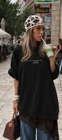 Kadın Oversize Sweatshirt Elbise Perfect Man Baskılı Siyah – Bisiklet Yaka, 3 İplik Şardonlu Polar