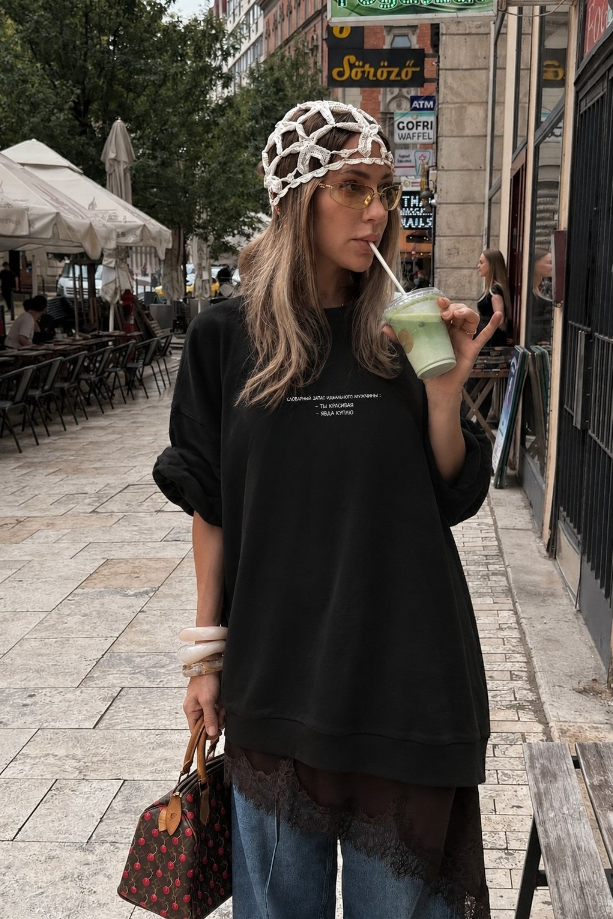 Kadın Oversize Sweatshirt Elbise Perfect Man Baskılı Siyah – Bisiklet Yaka, 3 İplik Şardonlu Polar