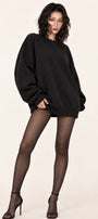 Kadın Oversize Sweatshirt Paris 3D Baskılı Siyah – Bisiklet Yaka, Kol ve Sırt Baskılı, 3 İplik