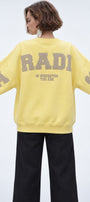 Kadın Oversize Sweatshirt Paradise Varsity Kabartma Baskılı Sarı – Bisiklet Yaka, 3 İplik Şardonlu Polar