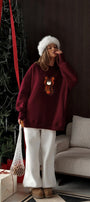 Kadın Oversize Sweatshirt Elbise Misha Mood Baskılı Bordo – Bisiklet Yaka, 3 İplik Şardonlu Polar