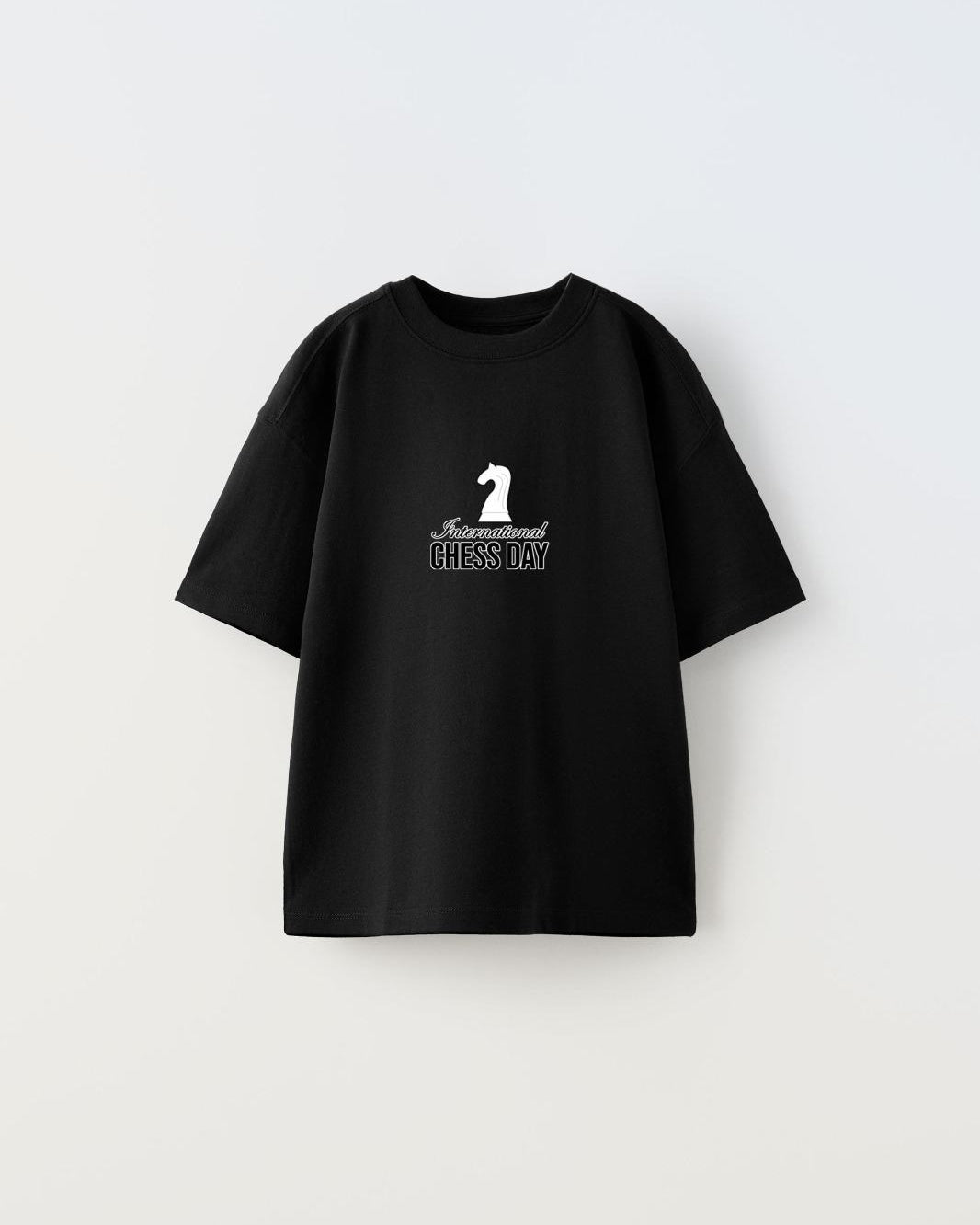International Chess Day Yazılı Satranç Tasarım Baskılı Siyah Çocuk T-Shirt