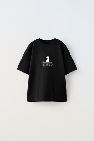 International Chess Day Yazılı Satranç Tasarım Baskılı Siyah Çocuk T-Shirt