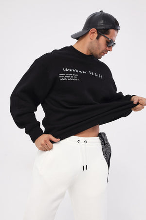 Bisiklet Yaka İçi Polar Unknown Desire Yazı Baskılı Siyah Oversize Sweatshirt