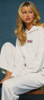 Kadın Oversize Hoodie 90’s Vibe Baskılı Beyaz - Kapüşonlu, Kanguru Cepli, 3 İplik Polar