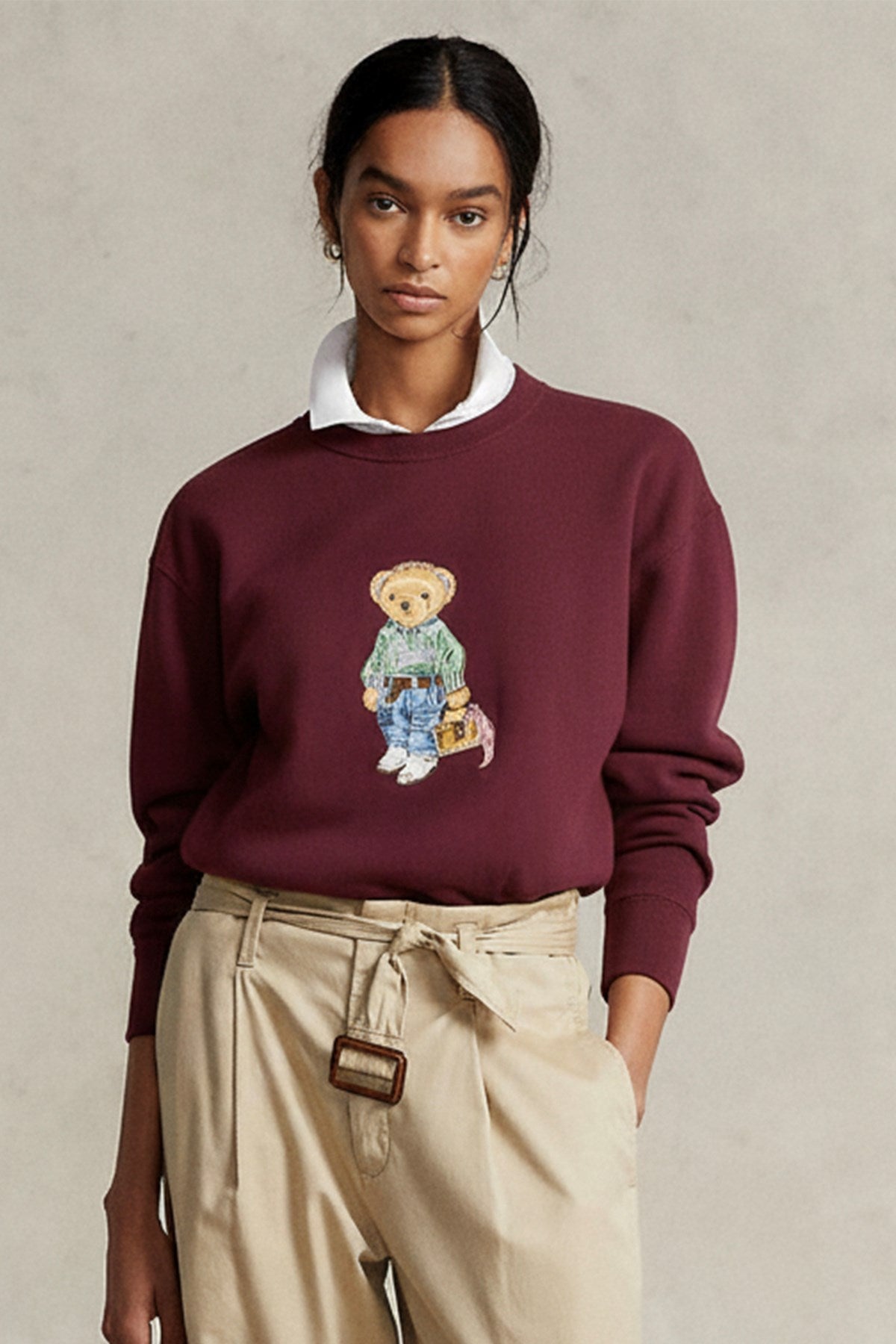 Kadın Oversize Sweatshirt Weekend Bear Baskılı Bordo – Bisiklet Yaka, 3 İplik Şardonlu