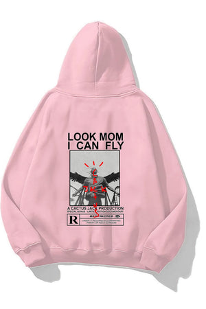 Kapüşonlu İçi Polar Look Mom I Can Fly Baskılı Unisex Siyah Oversize Hoodie Sweatshirt