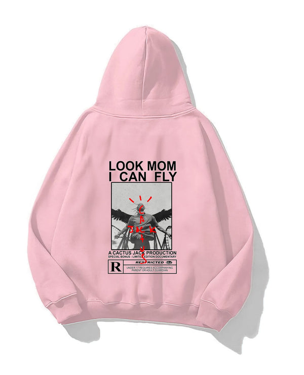 Kapüşonlu İçi Polar Look Mom I Can Fly Baskılı Unisex Siyah Oversize Hoodie Sweatshirt