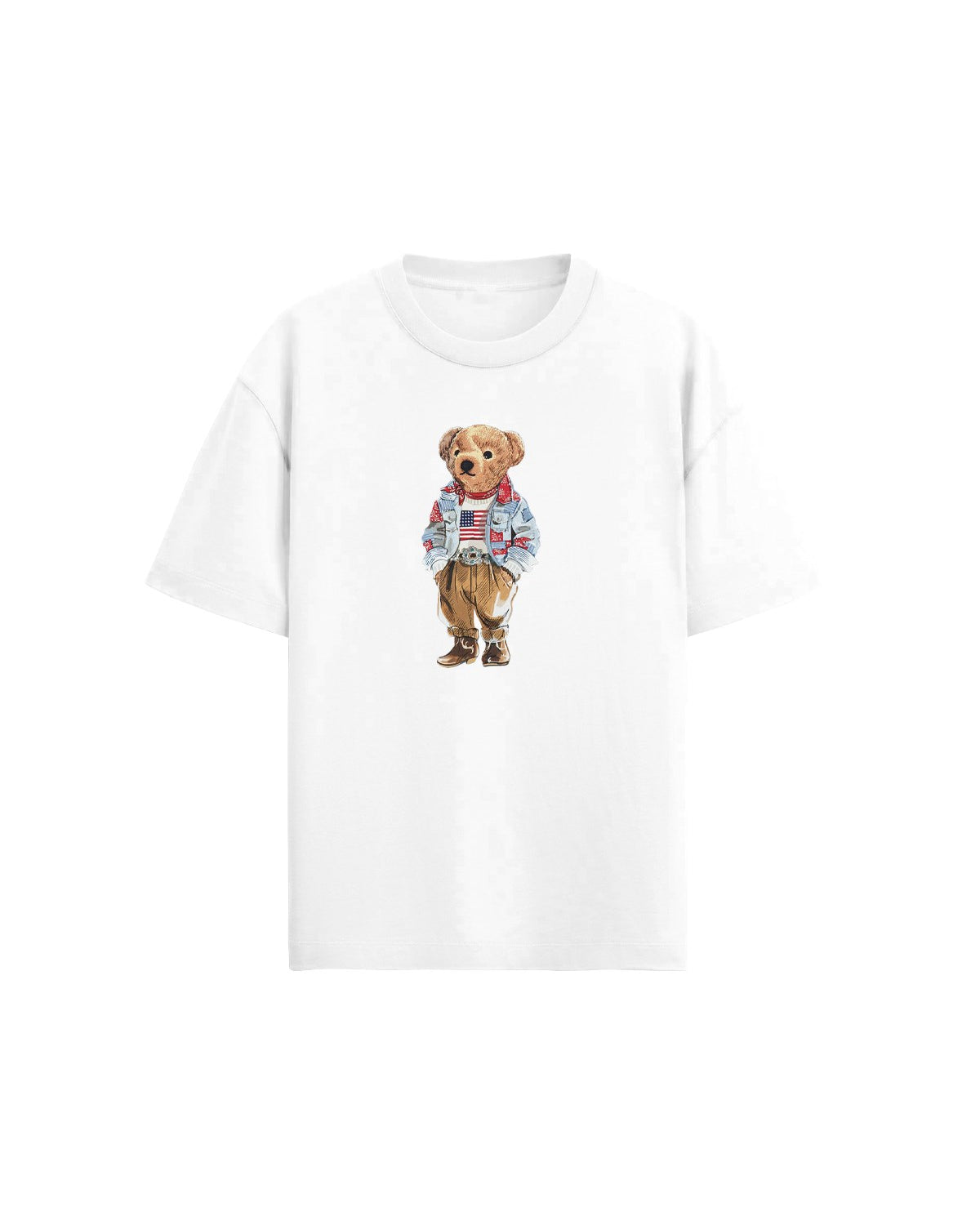Kadın Grafik Ayıcık Desenli Casual Beyaz Tişört