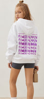 Kız Çocuk Oversize Hoodie Sweatshirt Flower Heaven Baskılı Beyaz – Kapüşonlu, Cepli, 3 İplik Polar  
