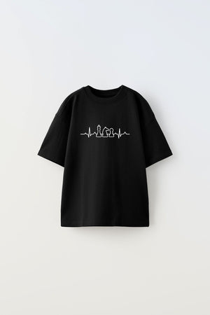 Satranç Ritim Tasarım Baskılı Siyah Çocuk T-Shirt