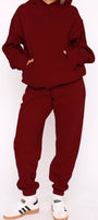  Oversize Unisex Eşofman Takımı Bordo – Basic, 3 İplik Şardonlu Polar; Kapüşonlu Üst, Lastikli Alt
