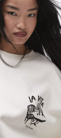 Unisex Beyaz Bisiklet Yaka Sweatshirt  Dolce Casa Baskılı 3 İplik Şardonlu Oversize