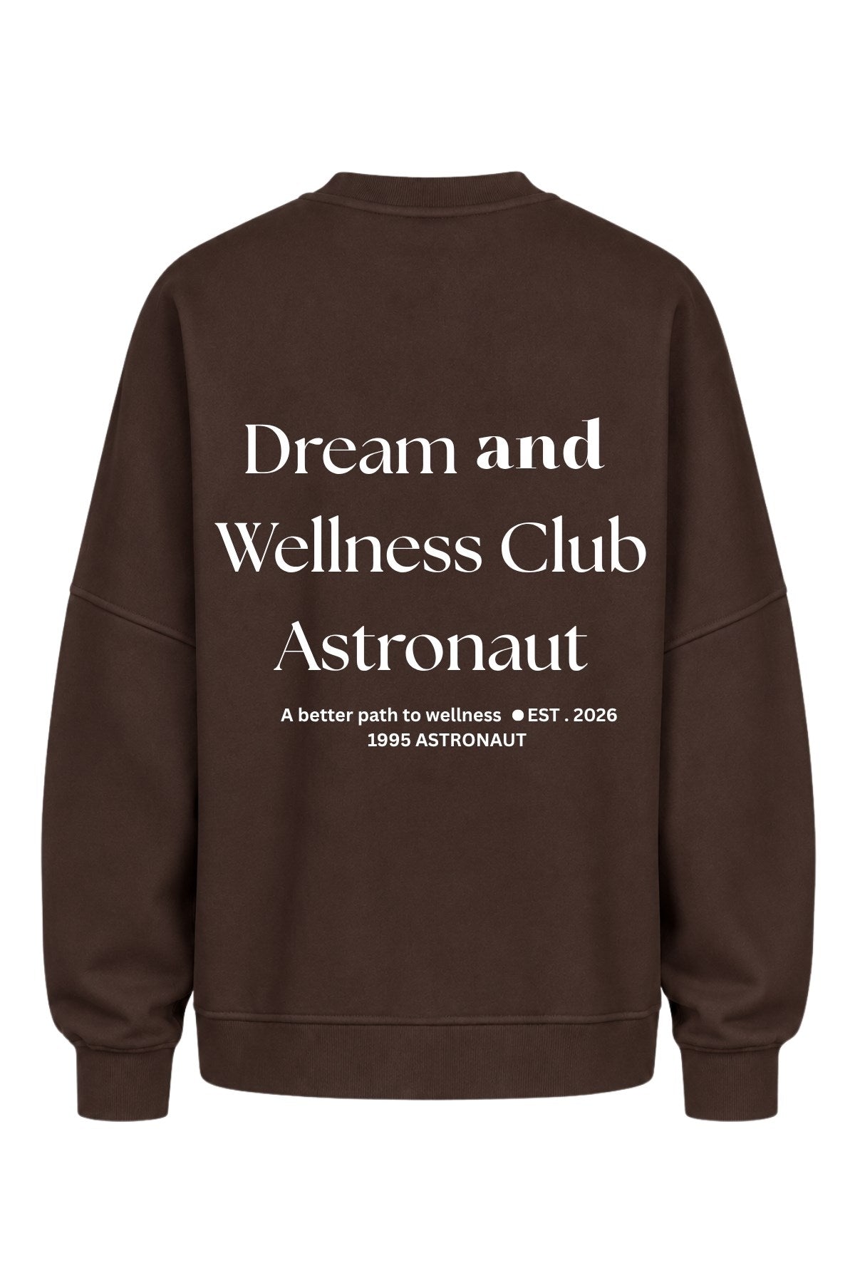Kadın Oversize Sweatshirt Wellness Baskılı Kahverengi – Bisiklet Yaka, 3 İplik Şardonlu Polar