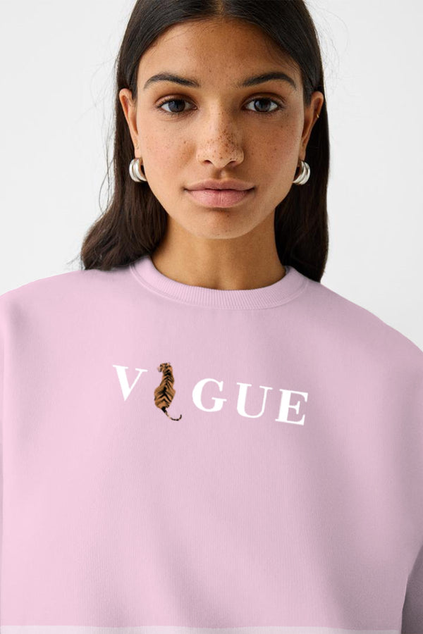 Vogue Yazı Baskılı Bisiklet Yaka İçi Polar Oversize Kesim Unisex Pembe Sweatshirt