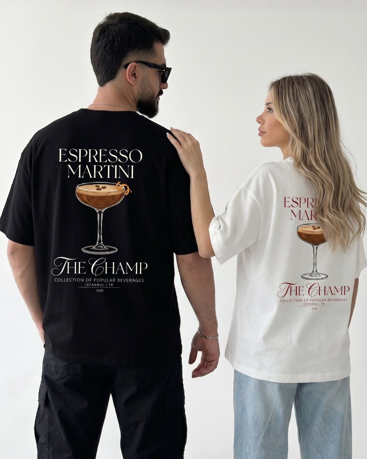 Unisex Oversize Tişört Espresso Martini Baskılı Siyah – Bisiklet Yaka, Rahat Kalıp, %100 Pamuk