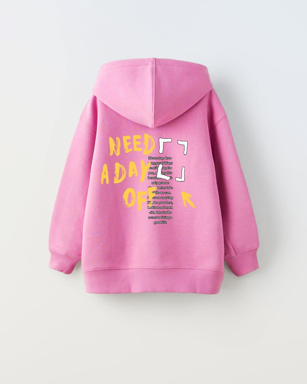 Kapüşonlu İçi Polar Great Day Coming Yazı Baskılı Pembe Unisex Çocuk Hoodie Sweatshirt
